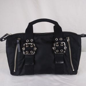 Franco Sarto Utility Nylon Bag, Black & Silver Hardware